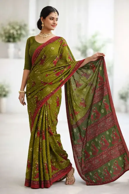 Green, Maroon, Multicolor Cotton Bandhani Saree - Casual (Regular Sari) (Free Size)