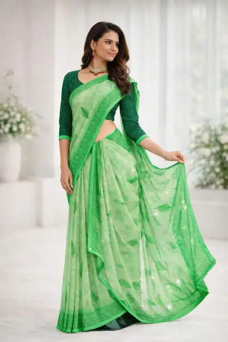 Light Green Chiffon Daily Wear Saree - Casual (Regular Sari) (Free Size)