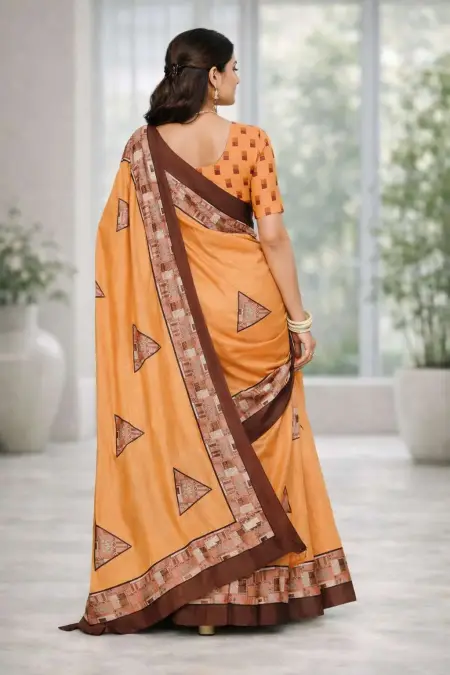 Orange Art Silk Bollywood Saree - Casual (Regular Sari) (Free Size) view 2
