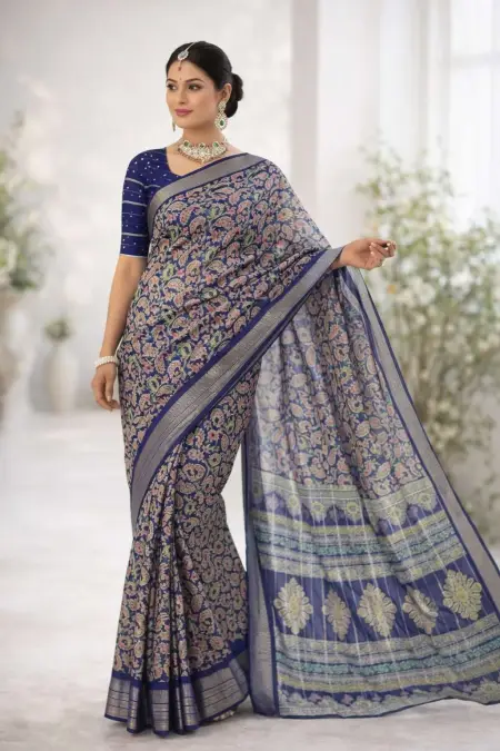 Dark Blue, Indigo, Navy Blue Banarasi Silk Banarasi Saree (Regular Sari)