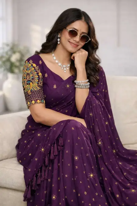Purple Art Silk Saree (Regular Sari) view 3