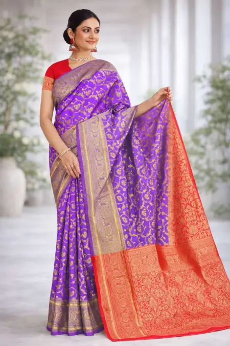 Purple, Red Art Silk Bollywood Saree (Regular Sari)