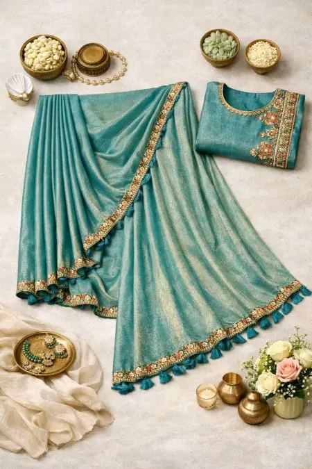 Baby Blue Art Silk Bollywood Saree (Regular Sari) view 4