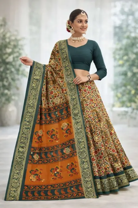 Dark Green Cotton Bollywood Saree (Regular Sari)