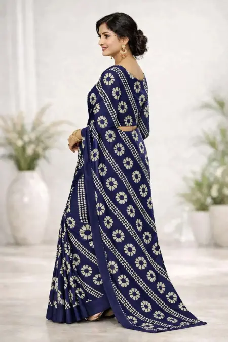 Navy Blue Georgette Bandhani Saree (Regular Sari) view 4
