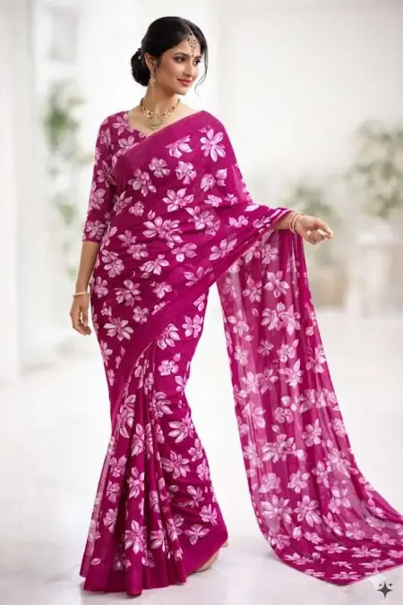 Purple Georgette Bandhani Saree (Regular Sari)