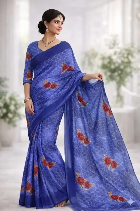 Blue Georgette Bandhani Saree (Regular Sari) view 4