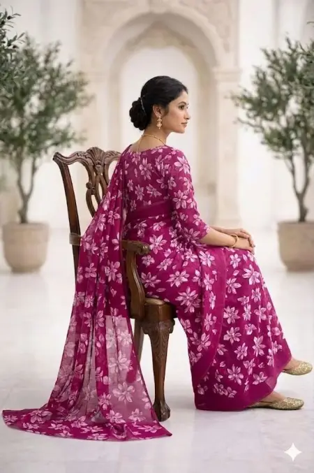 Purple Georgette Bandhani Saree (Regular Sari) view 4