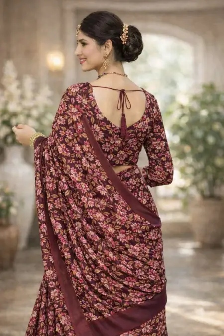 Maroon Georgette Bandhani Saree (Regular Sari) view 2