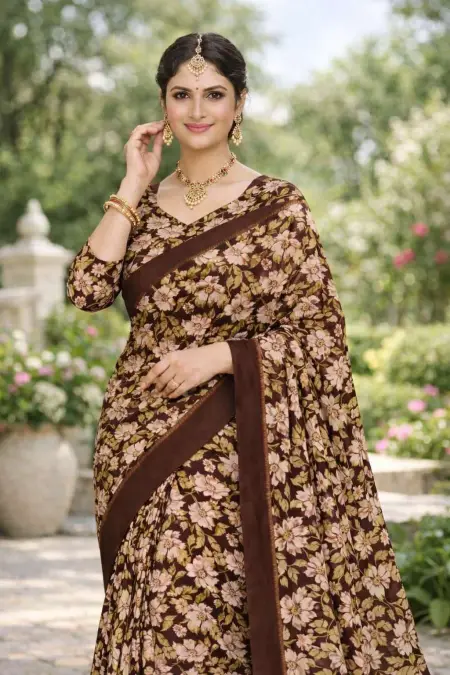 Brown Georgette Bandhani Saree (Regular Sari) view 4