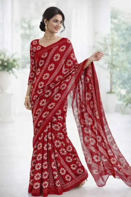 Maroon Georgette Bandhani Saree (Regular Sari)