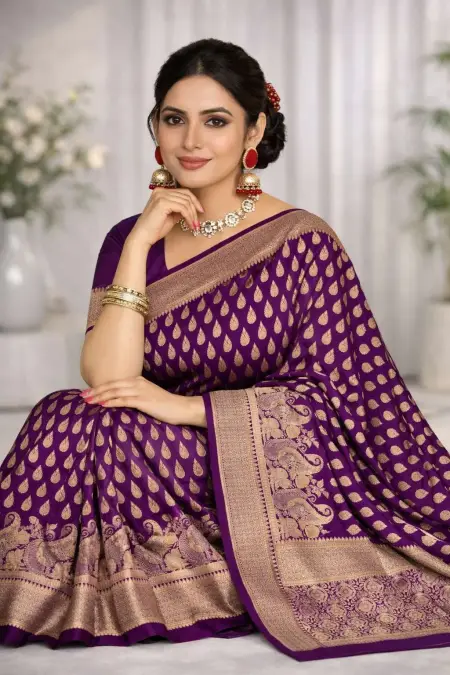 Purple Art Silk Banarasi Saree view 4