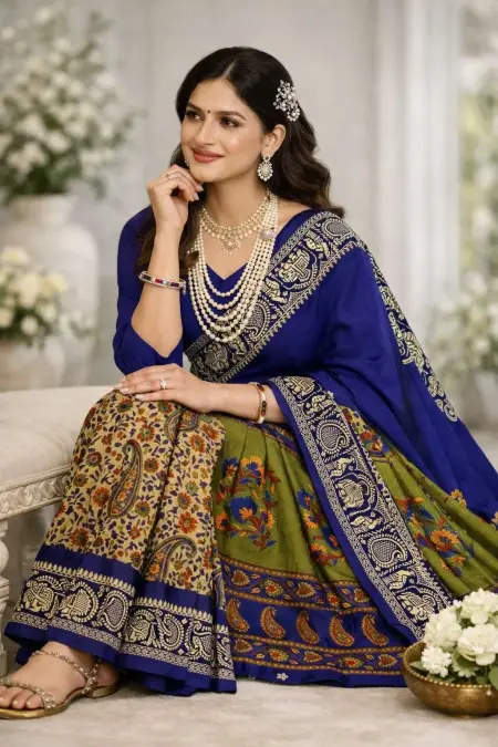 Navy Blue Cotton Bollywood Saree (Regular Sari) view 3
