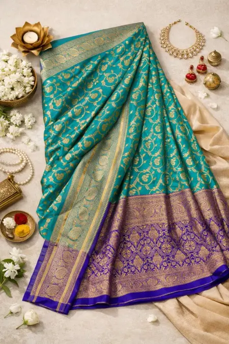 Aqua Blue, Blue Art Silk Bollywood Saree (Regular Sari) view 4