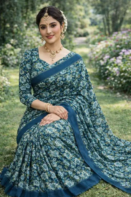 Teal Georgette Bandhani Saree - Casual (Regular Sari) (Free Size) view 3