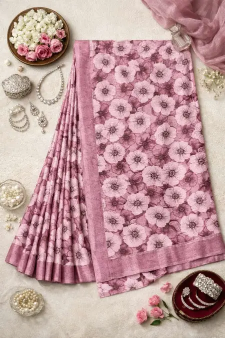 Dark Pink, Magenta, Maroon, Pink Chinon Two Tone Saree - Casual (Regular Sari) (Free Size) view 4