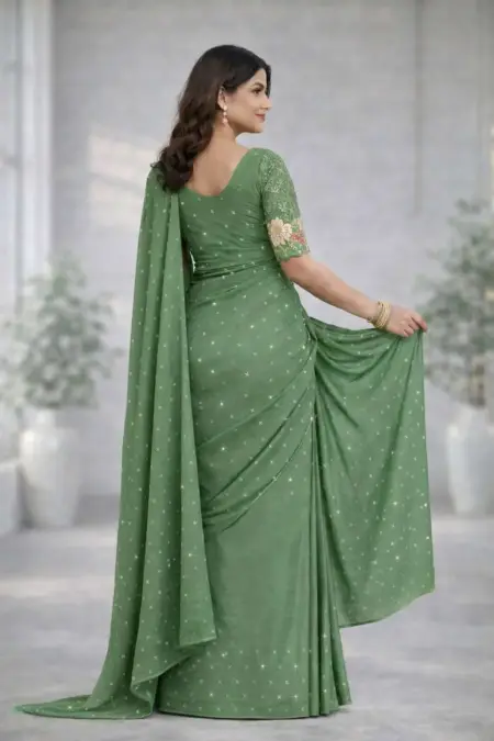 Mehendi Georgette Bollywood Saree (Regular Sari) view 2