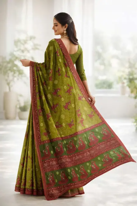 Green, Maroon, Multicolor Cotton Bandhani Saree - Casual (Regular Sari) (Free Size) view 2