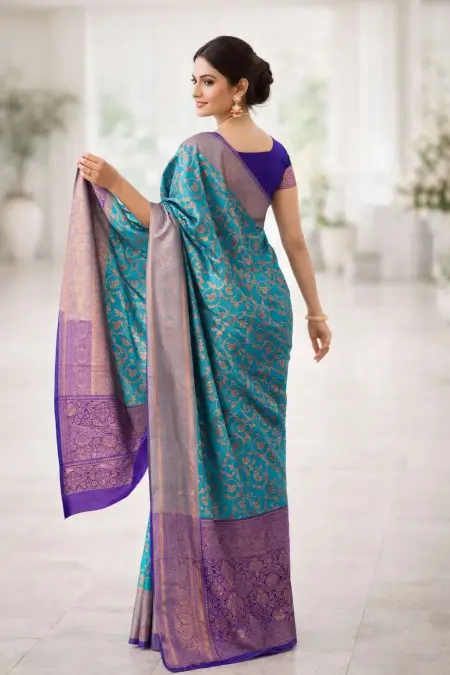 Aqua Blue, Purple Banarasi Silk Banarasi Saree (Regular Sari) view 2