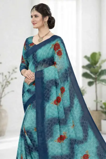Aqua Blue Georgette Bandhani Saree (Regular Sari)