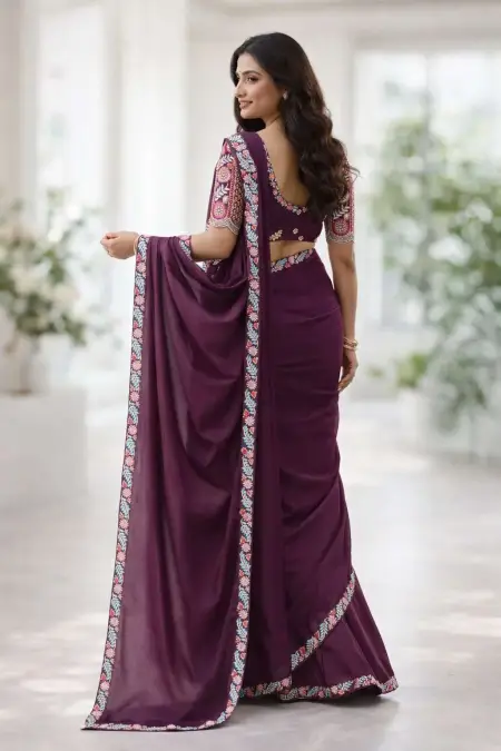Wine Georgette Bollywood Saree (Regular Sari) view 2