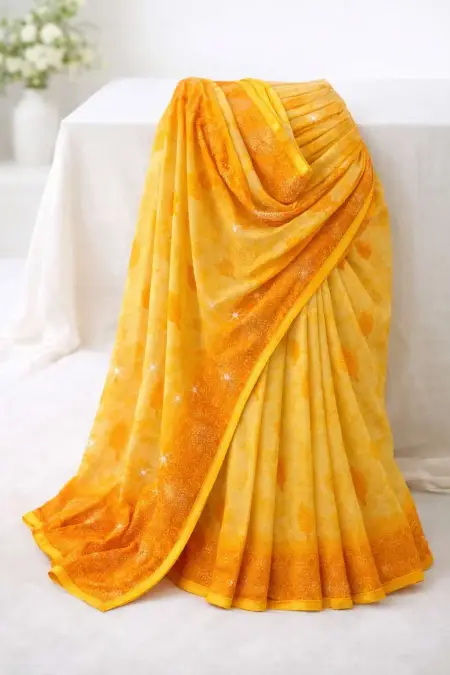 Yellow Chiffon Daily Wear Saree (Regular Sari) view 4
