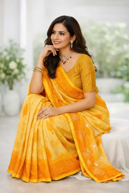 Yellow Chiffon Daily Wear Saree (Regular Sari) view 3