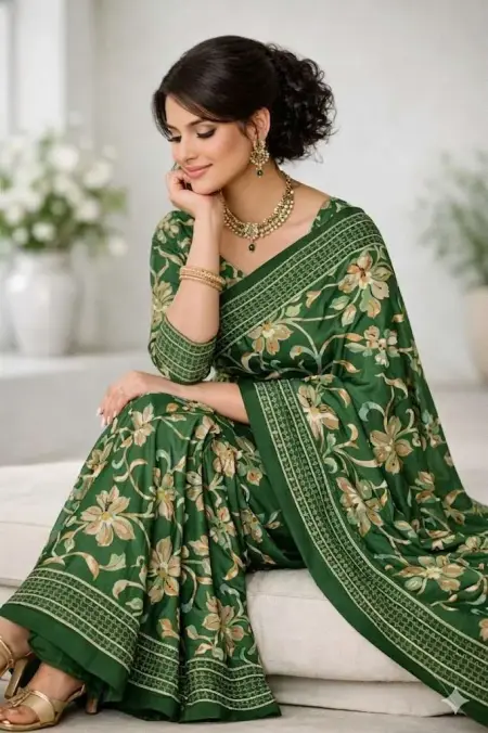 Green Georgette Bandhani Saree (Regular Sari) view 4