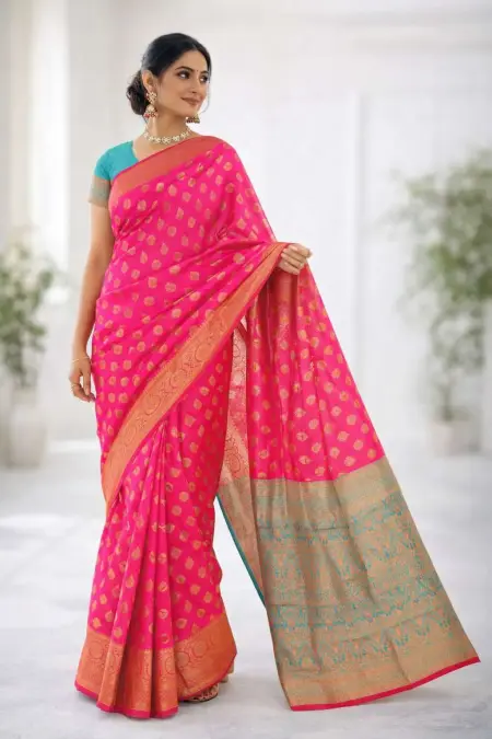 Aqua Blue, Light Blue, Pink Banarasi Silk Banarasi Saree (Regular Sari) view 2