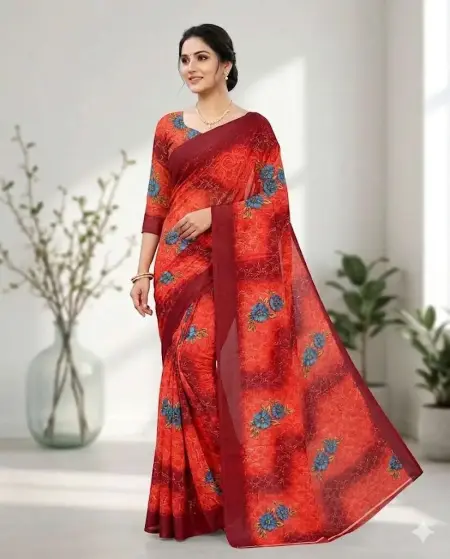 Red Georgette Bandhani Saree (Regular Sari)