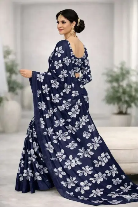 Navy Blue Georgette Bandhani Saree (Regular Sari) view 2