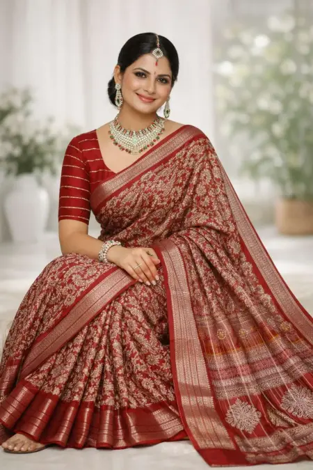 Dark Pink, Magenta, Maroon, Red, Rust Banarasi Silk Banarasi Saree (Regular Sari) view 3
