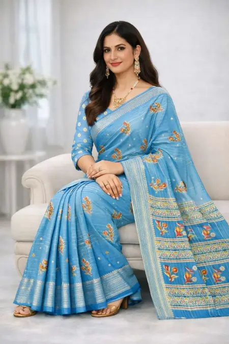 Baby Blue, Light Blue Banarasi Silk Banarasi Saree (Regular Sari) view 3