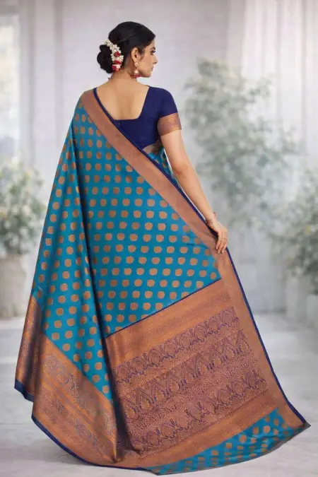 Blue, Teal, Rama Banarasi Silk Banarasi Saree (Regular Sari) view 2