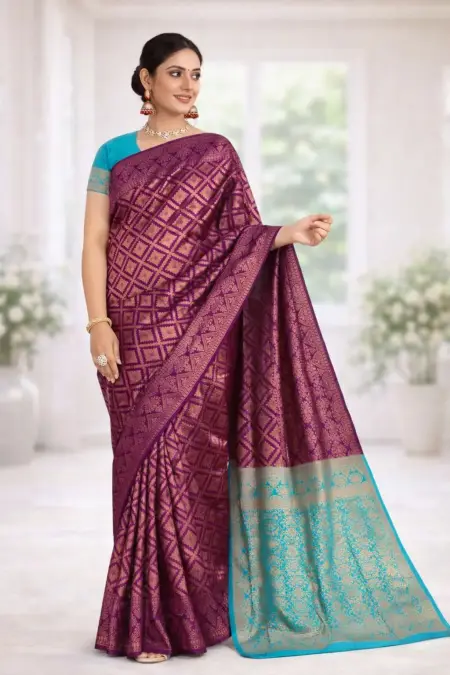 Wine, Rama Banarasi Silk Banarasi Saree - Casual (Regular Sari) (Free Size)
