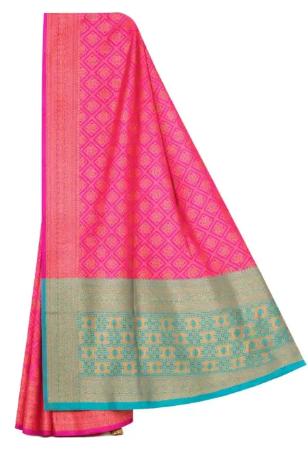 Aqua Blue, Pink Banarasi Silk Banarasi Saree (Regular Sari) view 4