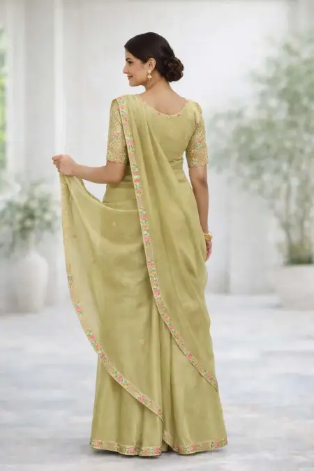 Olive Silk Blend Bollywood Saree - Festive (Regular Sari) (Free Size) view 2