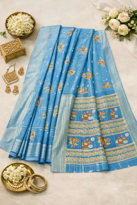 Baby Blue, Light Blue Banarasi Silk Banarasi Saree (Regular Sari) view 4