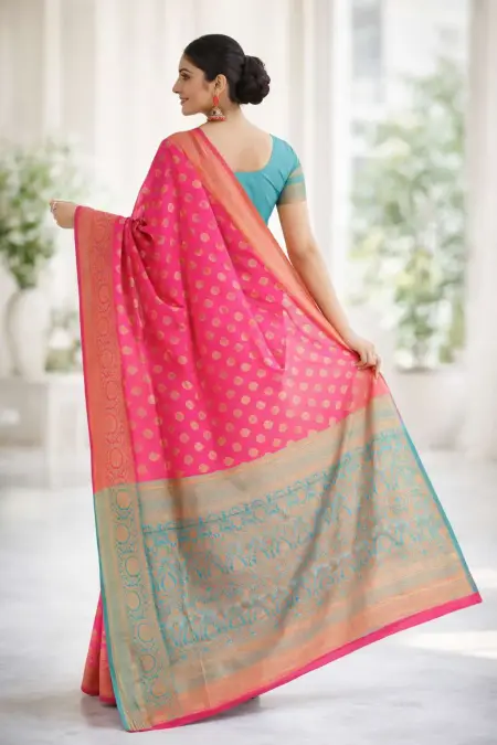 Aqua Blue, Light Blue, Pink Banarasi Silk Banarasi Saree (Regular Sari)