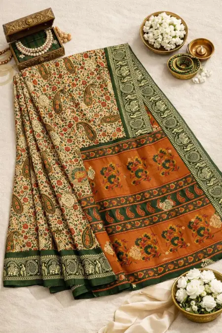 Olive Cotton Bollywood Saree (Regular Sari) view 4