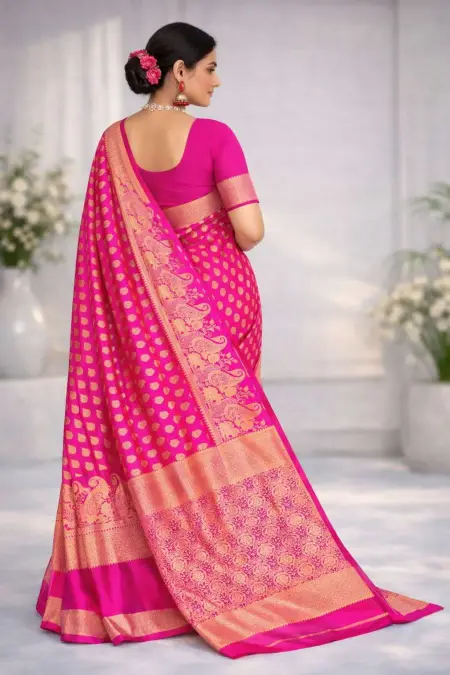 Pink Art Silk Banarasi Saree view 2