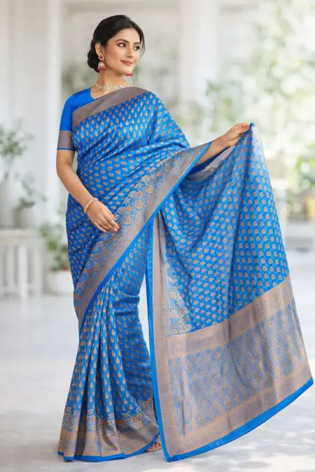 Blue Art Silk Banarasi Saree - Casual (Free Size)