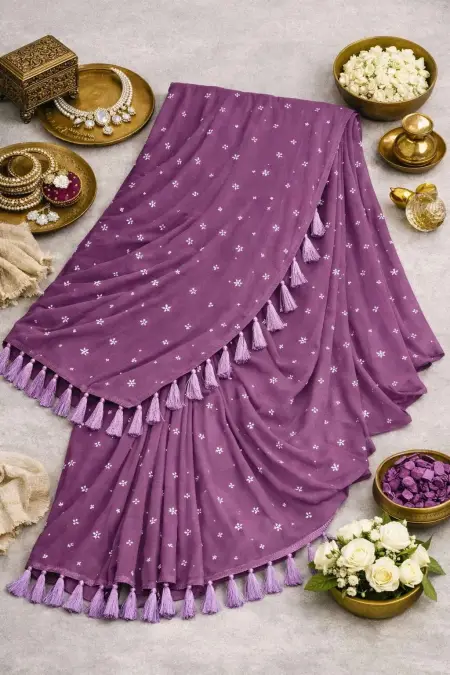 Lavender Georgette Bollywood Saree (Regular Sari) view 4