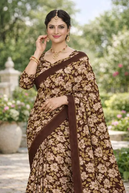 Brown Georgette Bandhani Saree (Regular Sari) view 3