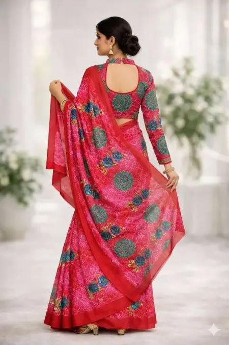Dark Pink Georgette Bandhani Saree (Regular Sari) view 2