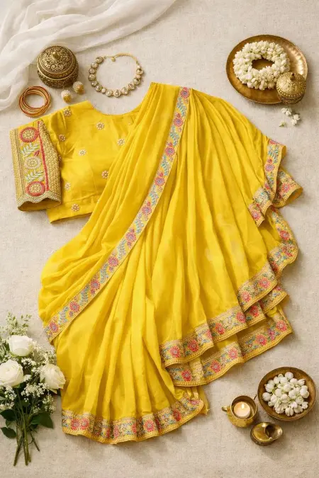 Yellow Georgette Bollywood Saree (Regular Sari) view 4