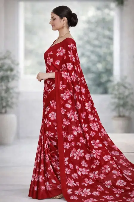 Maroon Georgette Bandhani Saree (Regular Sari) view 4