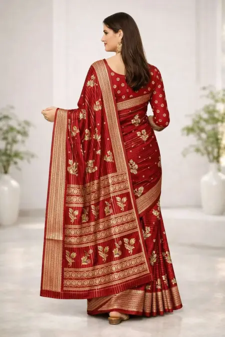 Red, Rust Banarasi Silk Banarasi Saree - Casual (Regular Sari) (Free Size) view 2