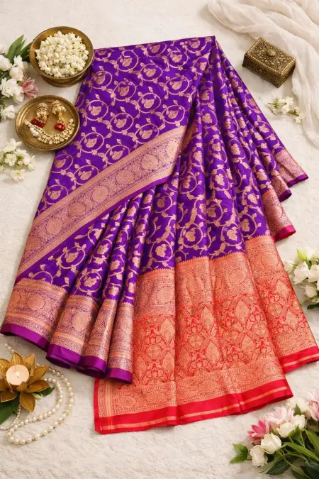 Pink, Purple Banarasi Silk Banarasi Saree (Regular Sari) view 4