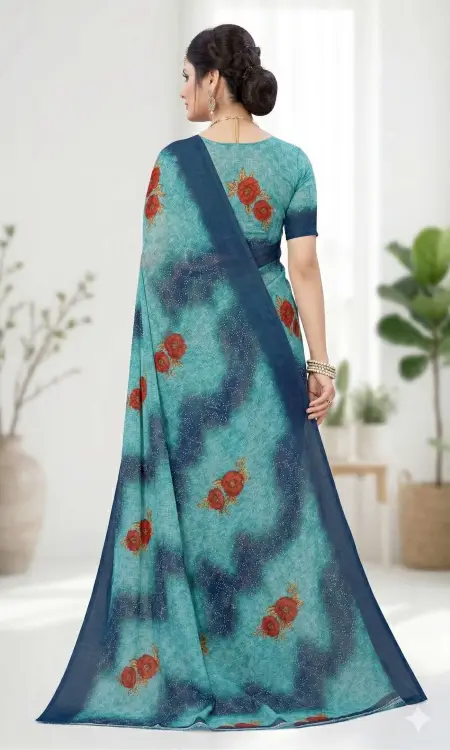 Aqua Blue Georgette Bandhani Saree (Regular Sari) view 2
